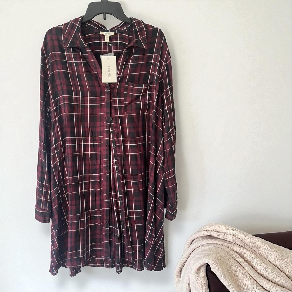 NWOT Plaid Button-Up Shirt Dress